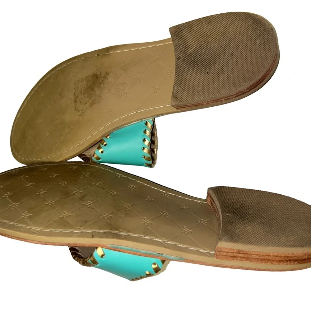 Jack Rogers turquoise /Gold Stitching thong sandals Embroidered pineapple 10 - Picture 6 of 6